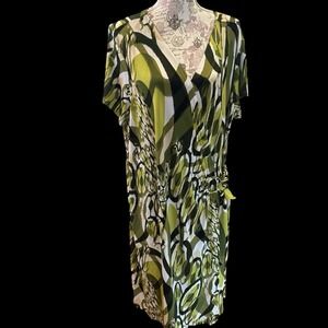 Women's Ashely Stewart Plus Size Wrap Dress Green Abstract Short Sleeve 3xL